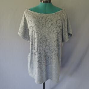 Tommy Hilfiger XL Gray Rhinestone Paisley Off Shoulder Dolman Top